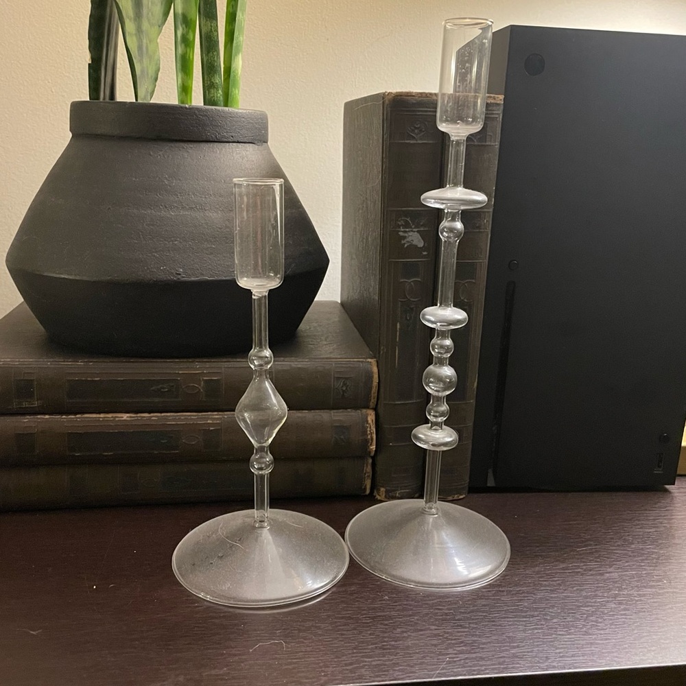 Anthropologie Glass Candle Stick Holders - 2ct